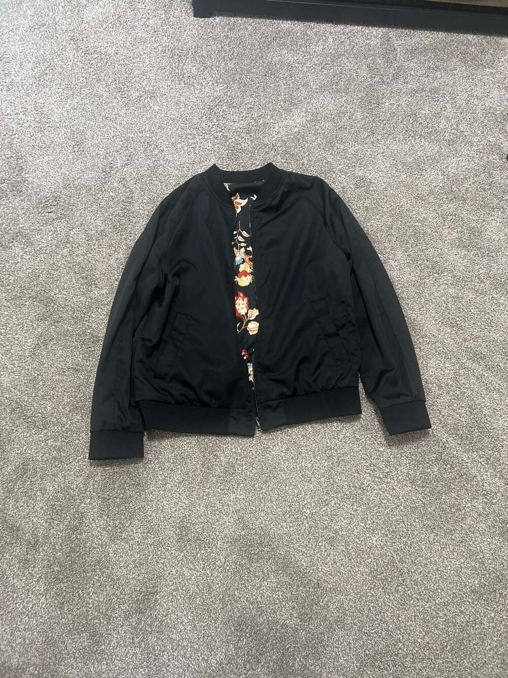 Zara Reversible Bomber Jacket Black and Floral Pomegranate Print